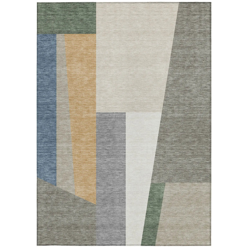 3' X 5' Taupe And Olive Green Geometric Washable Indoor Outdoor Area Rug Homeroots Outdoor