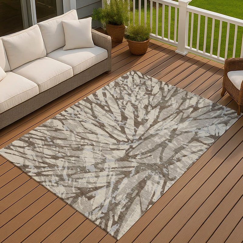3' X 5' Taupe And Teal Blue Abstract Washable Indoor Outdoor Area Rug Homeroots Outdoor