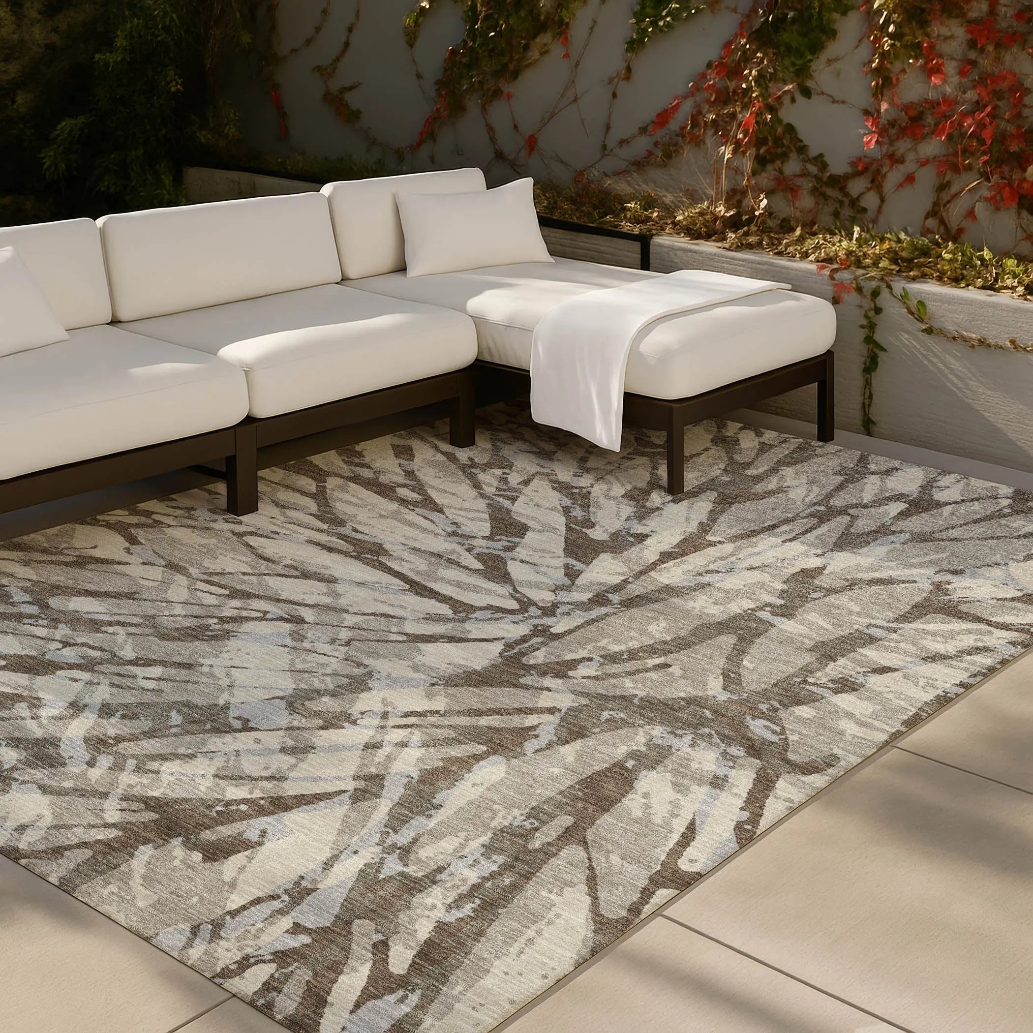 3' X 5' Taupe And Teal Blue Abstract Washable Indoor Outdoor Area Rug Homeroots Outdoor