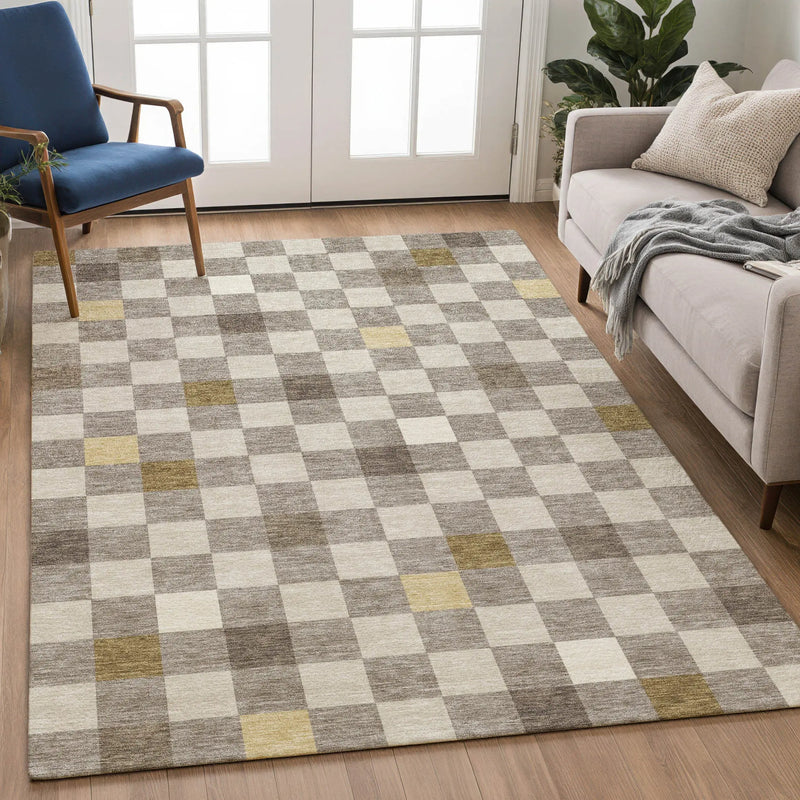 3' X 5' Taupe And Teal Blue Geometric Washable Indoor Outdoor Area Rug Homeroots Outdoor