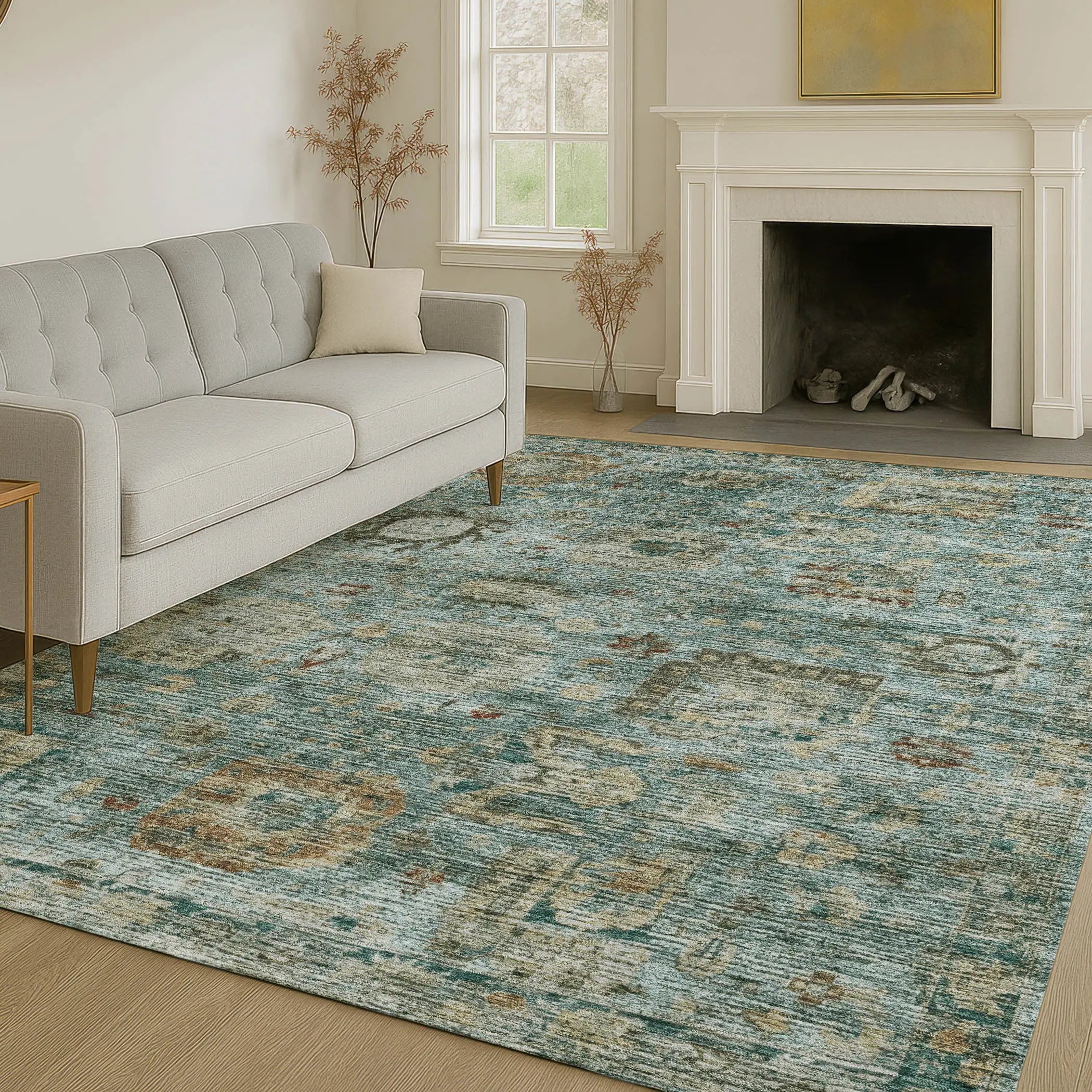 3' X 5' Teal Blue And Aqua Abstract Washable Indoor Outdoor Area Rug Homeroots Outdoor