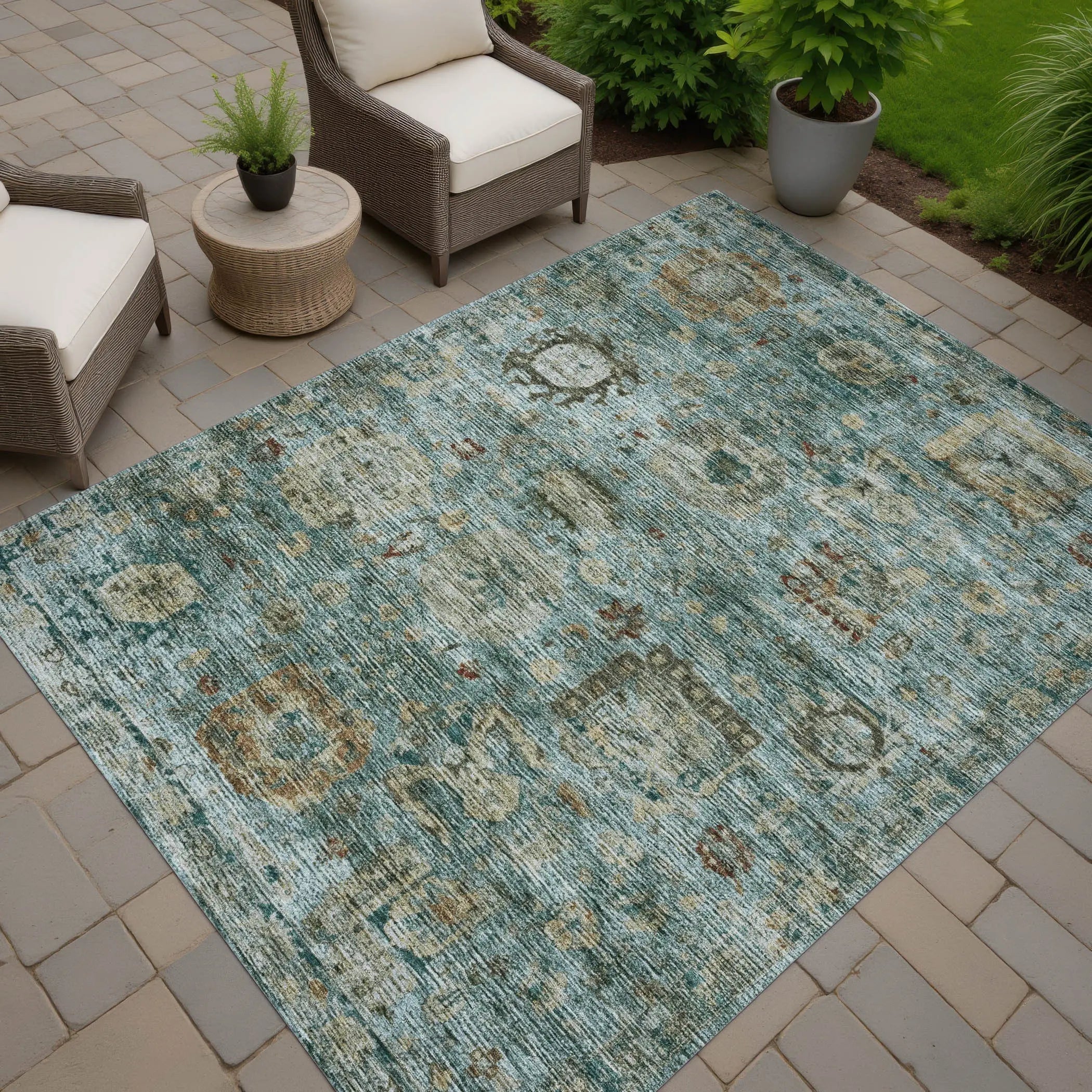 3' X 5' Teal Blue And Aqua Abstract Washable Indoor Outdoor Area Rug Homeroots Outdoor