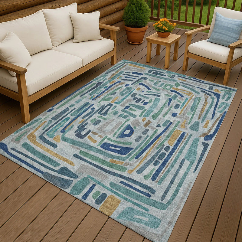 3' X 5' Teal Blue And Aqua Abstract Washable Indoor Outdoor Area Rug Homeroots Outdoor
