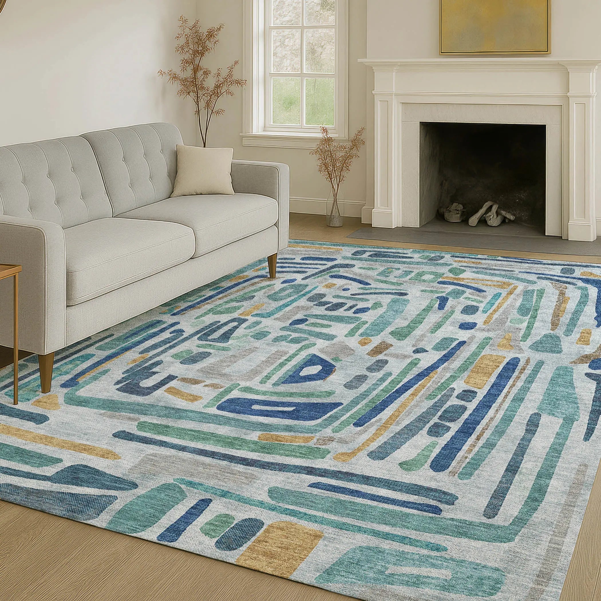 3' X 5' Teal Blue And Aqua Abstract Washable Indoor Outdoor Area Rug Homeroots Outdoor