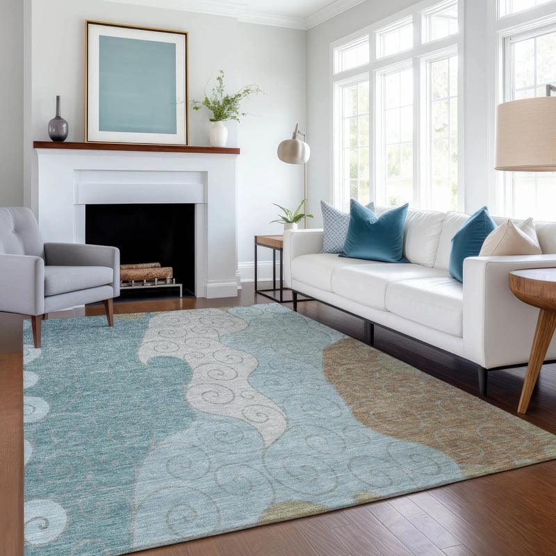 3' X 5' Teal Blue And Aqua Abstract Washable Indoor Outdoor Area Rug Homeroots Outdoor