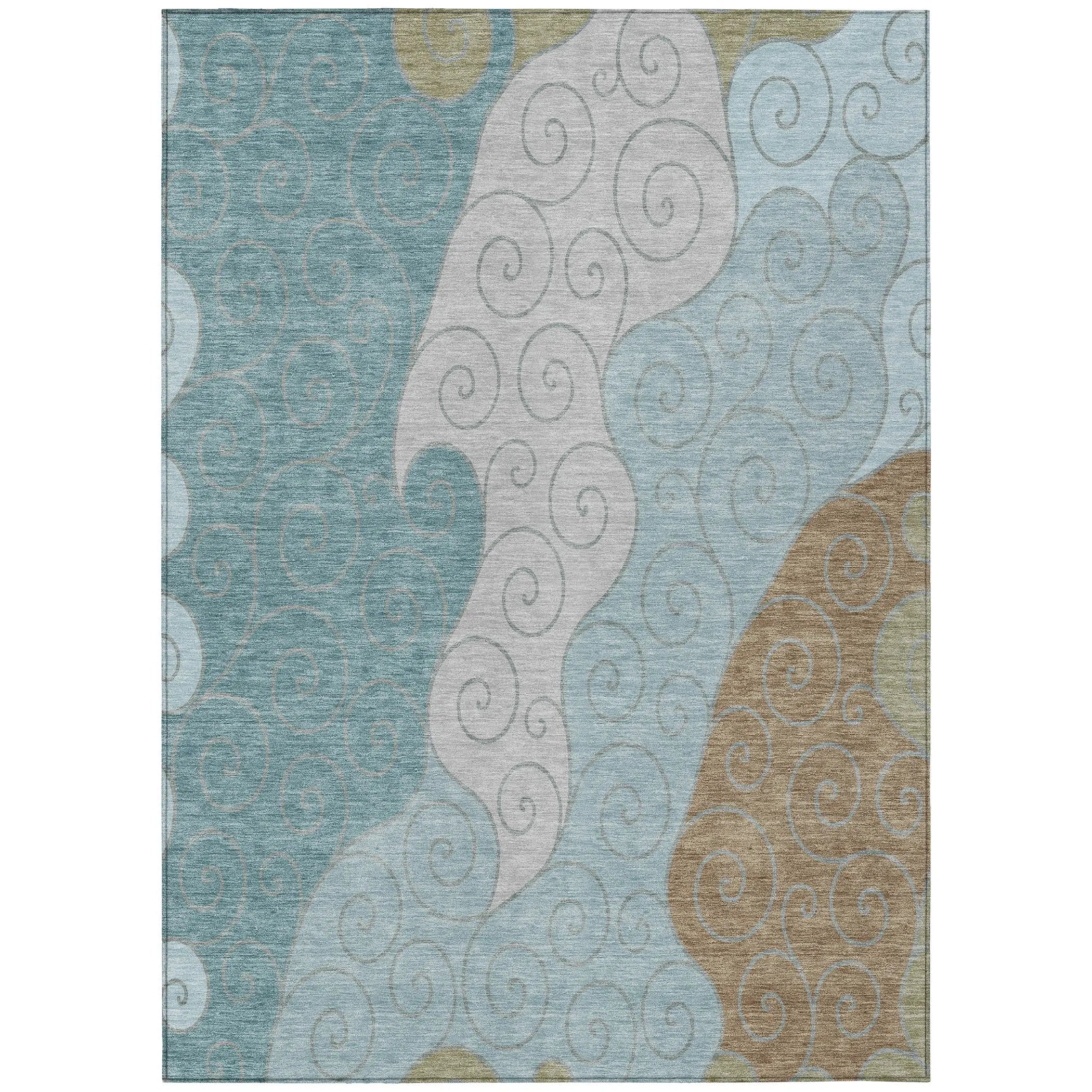 3' X 5' Teal Blue And Aqua Abstract Washable Indoor Outdoor Area Rug Homeroots Outdoor