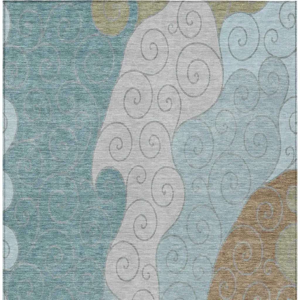 3' X 5' Teal Blue And Aqua Abstract Washable Indoor Outdoor Area Rug Homeroots Outdoor