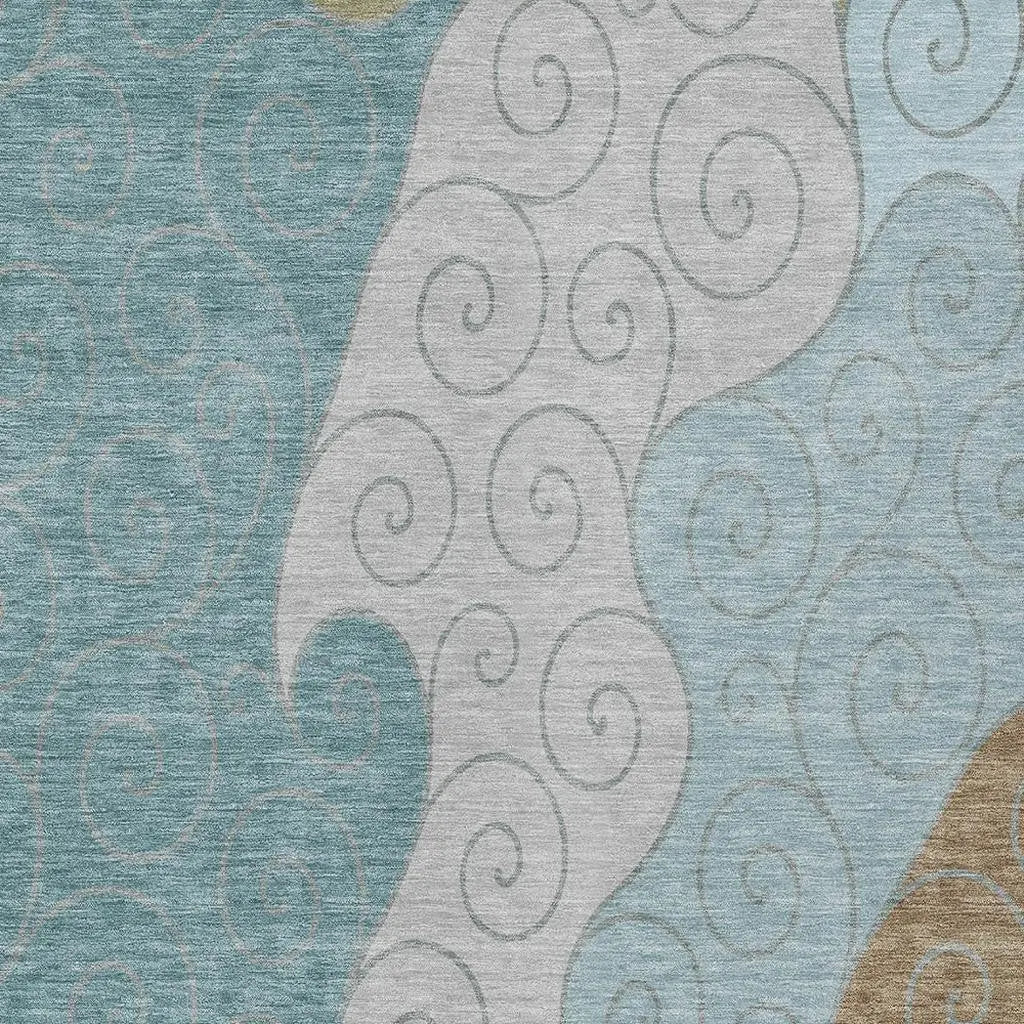3' X 5' Teal Blue And Aqua Abstract Washable Indoor Outdoor Area Rug Homeroots Outdoor
