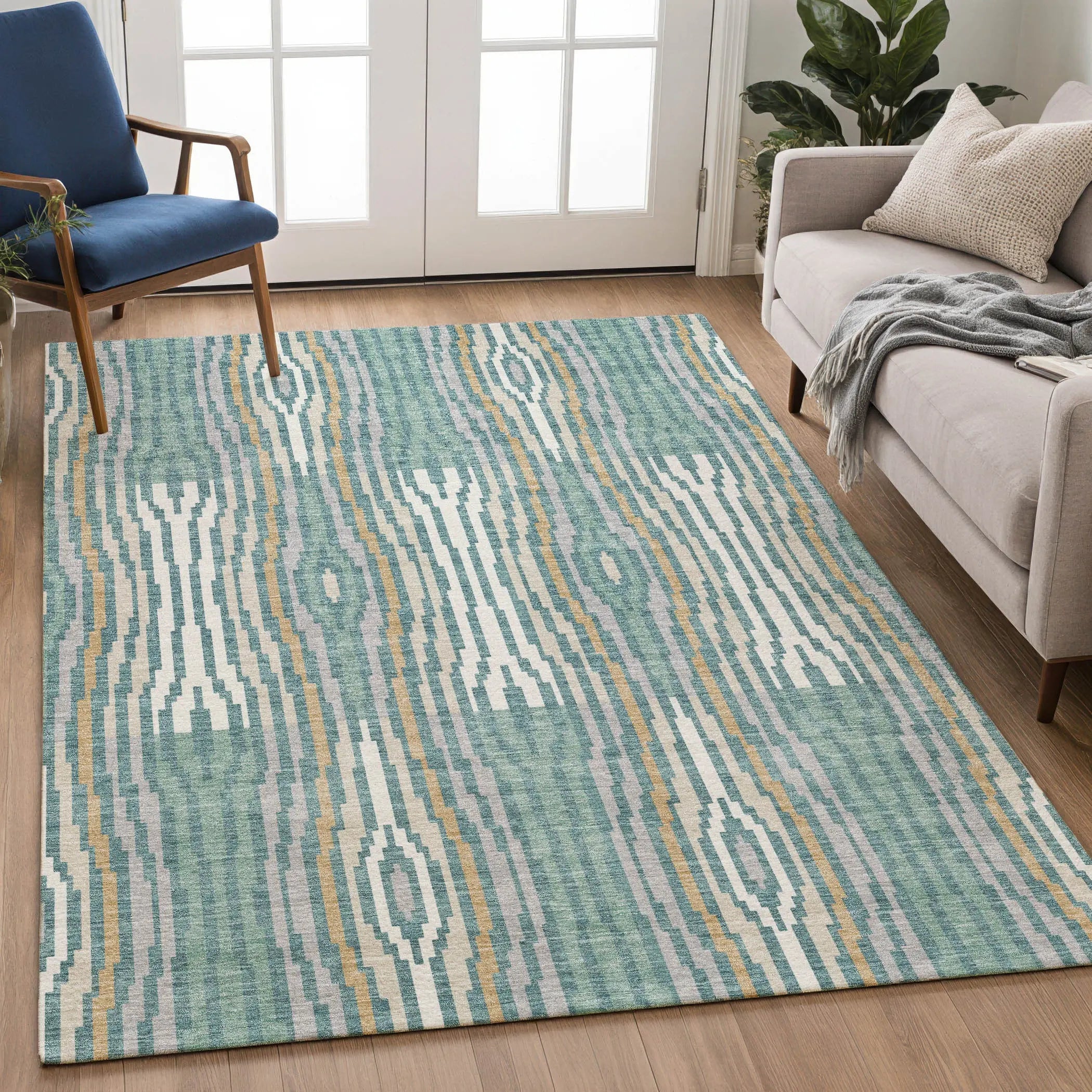 3' X 5' Teal Blue And Aqua Abstract Washable Indoor Outdoor Area Rug Homeroots Outdoor