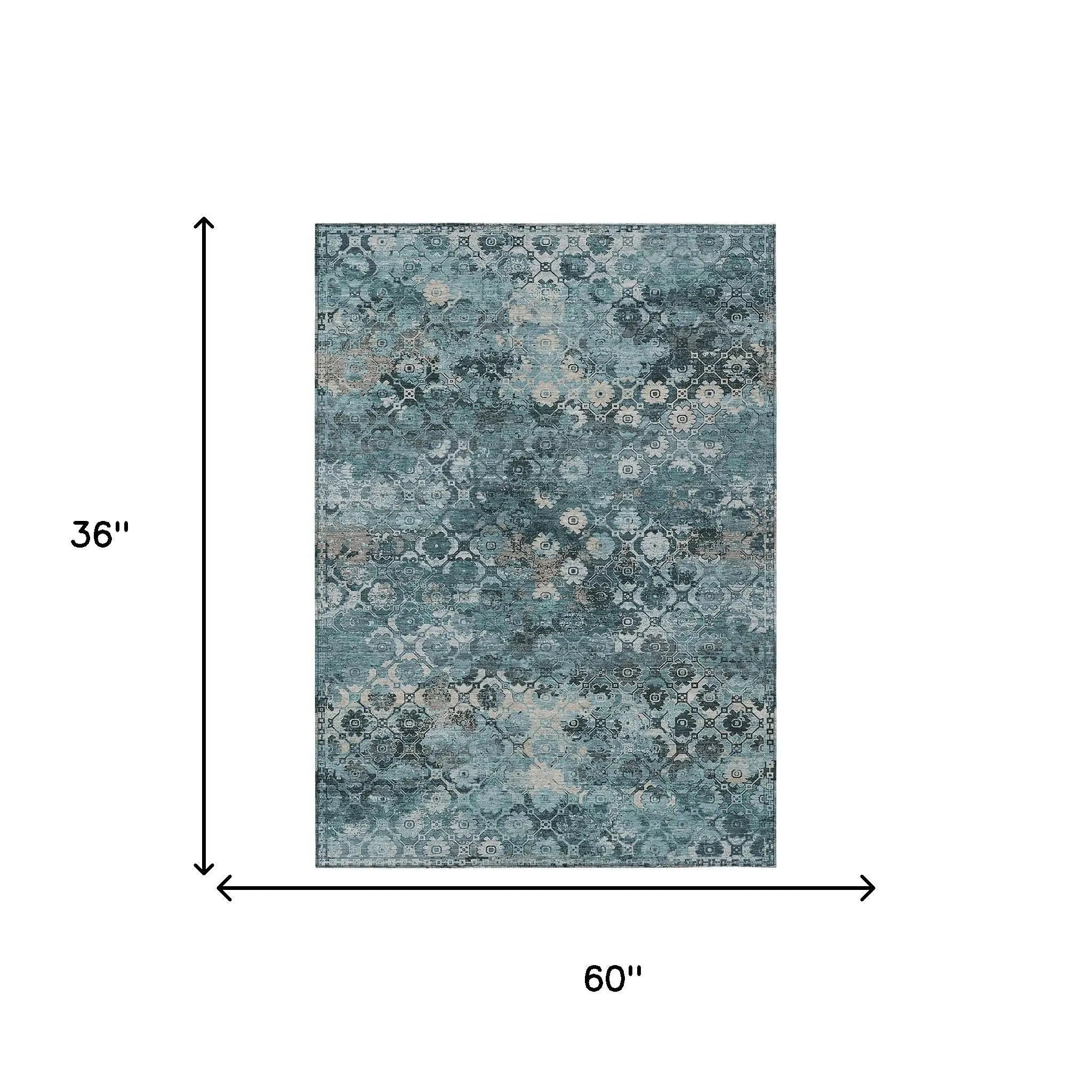 3' X 5' Teal Blue And Aqua Abstract Washable Indoor Outdoor Area Rug Homeroots Outdoor