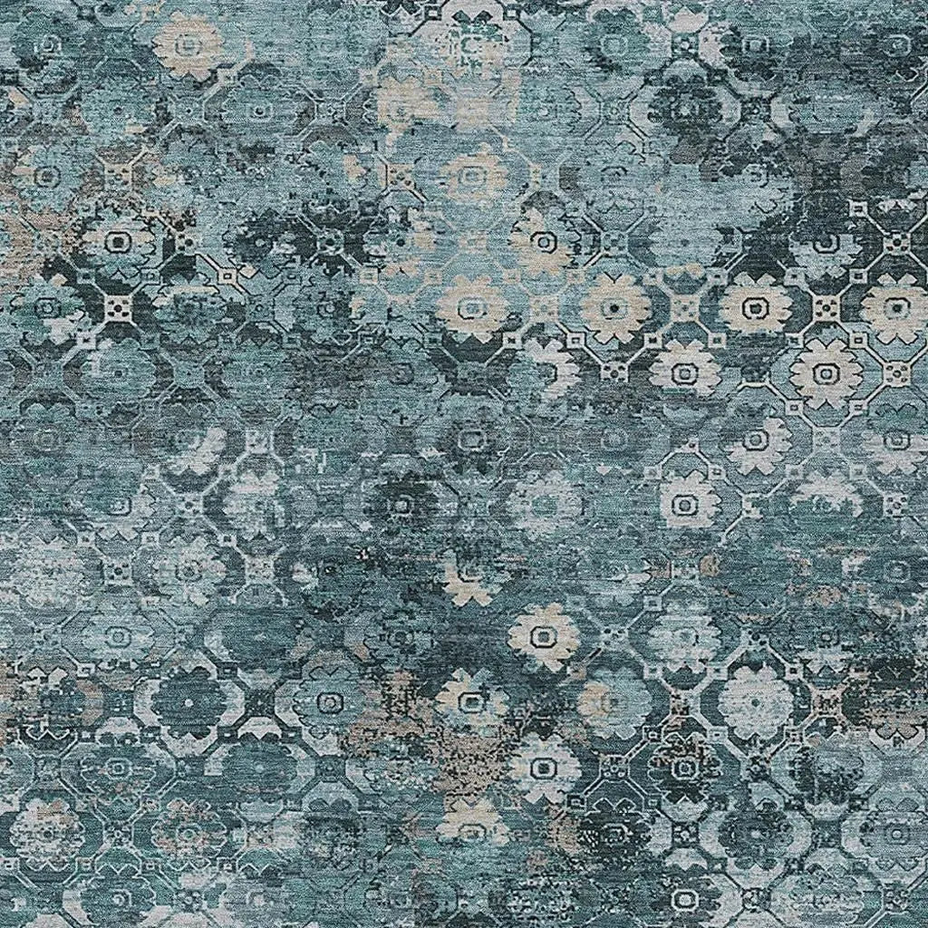 3' X 5' Teal Blue And Aqua Abstract Washable Indoor Outdoor Area Rug Homeroots Outdoor
