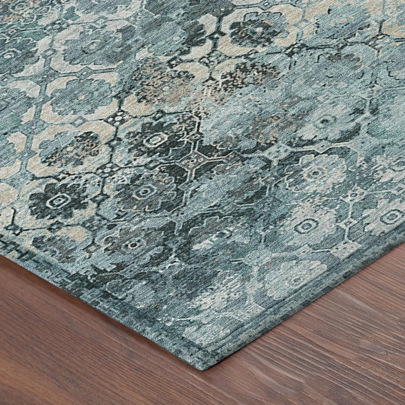 3' X 5' Teal Blue And Aqua Abstract Washable Indoor Outdoor Area Rug Homeroots Outdoor