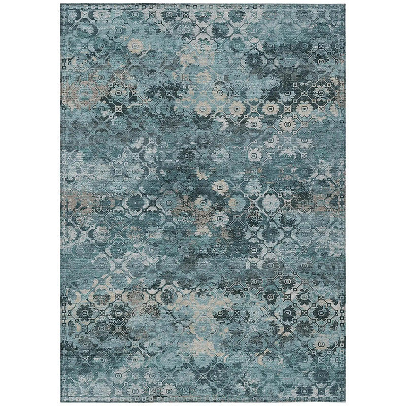 3' X 5' Teal Blue And Aqua Abstract Washable Indoor Outdoor Area Rug Homeroots Outdoor