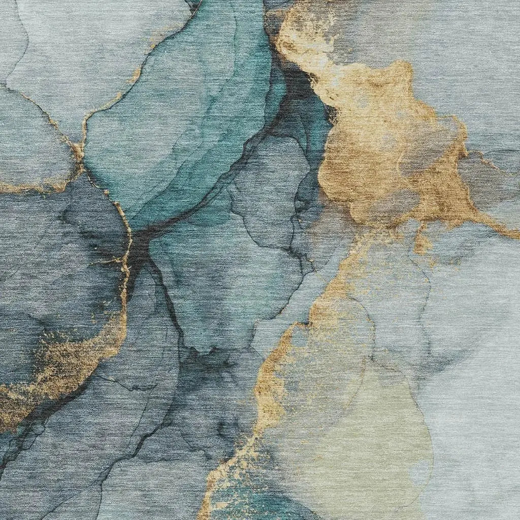 3' X 5' Teal Blue And Aqua Abstract Washable Indoor Outdoor Area Rug Homeroots Outdoor