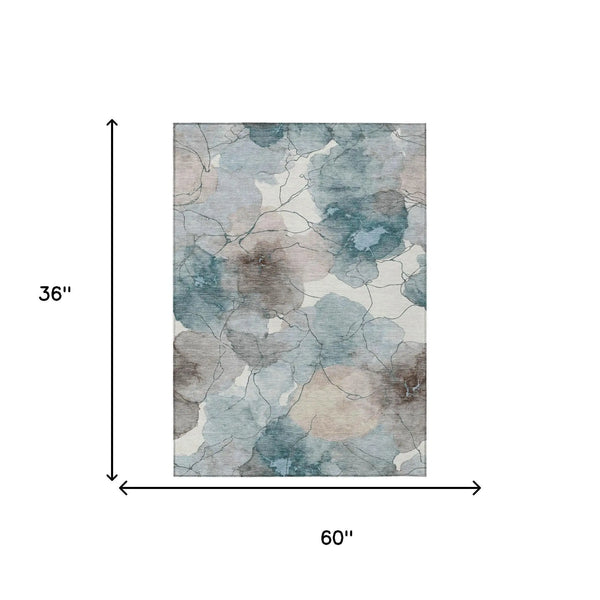 3' X 5' Teal Blue And Aqua Abstract Washable Indoor Outdoor Area Rug Homeroots Outdoor