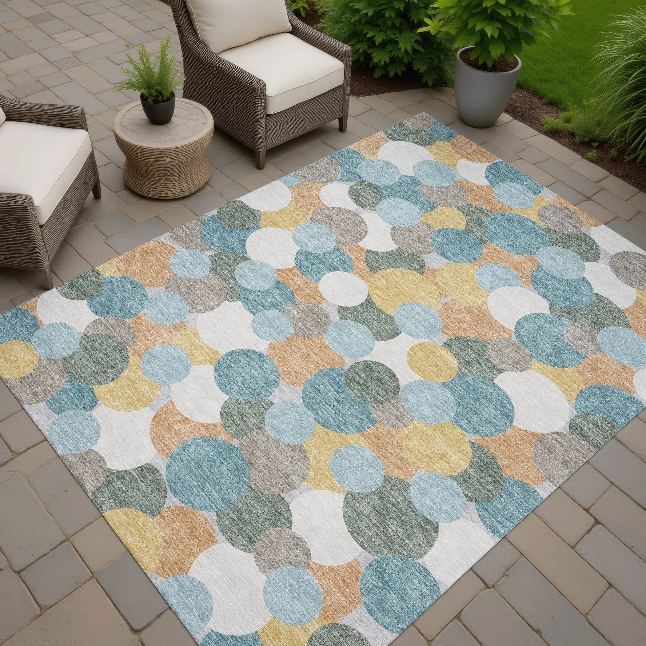 3' X 5' Teal Blue And Aqua Geometric Washable Indoor Outdoor Area Rug Homeroots Outdoor