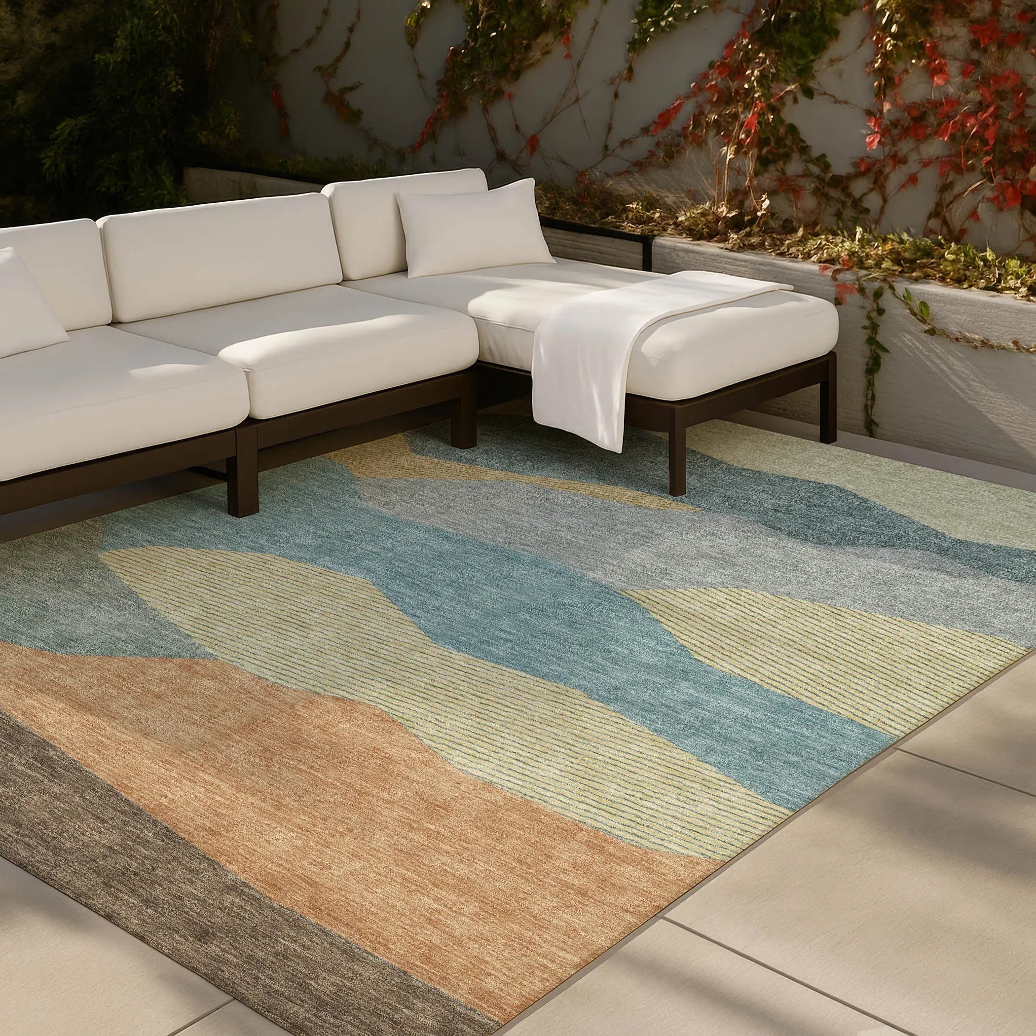 3' X 5' Teal Blue And Aqua Geometric Washable Indoor Outdoor Area Rug Homeroots Outdoor