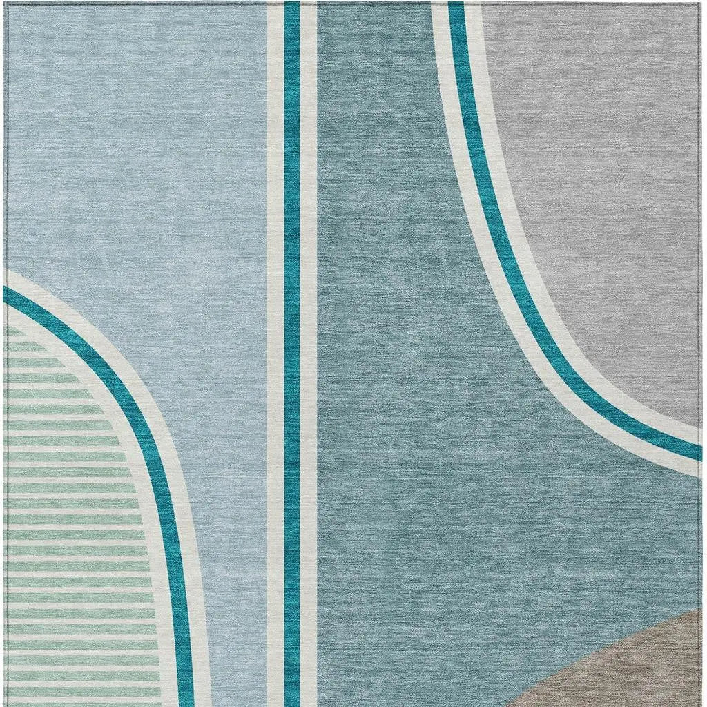 3' X 5' Teal Blue And Aqua Geometric Washable Indoor Outdoor Area Rug Homeroots Outdoor