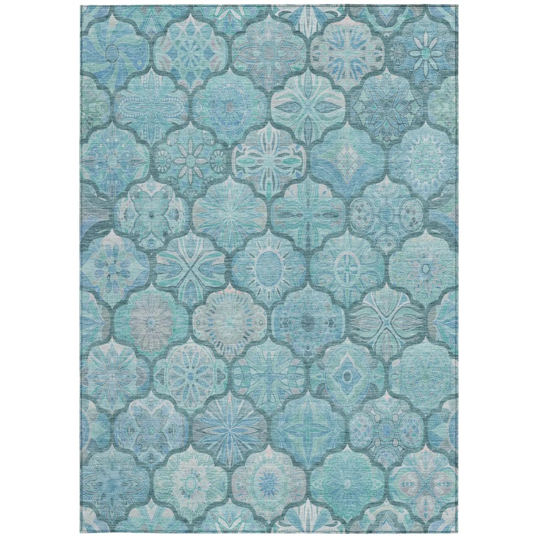 3' X 5' Teal Blue And Aqua Ogee Washable Indoor Outdoor Area Rug Homeroots Outdoor