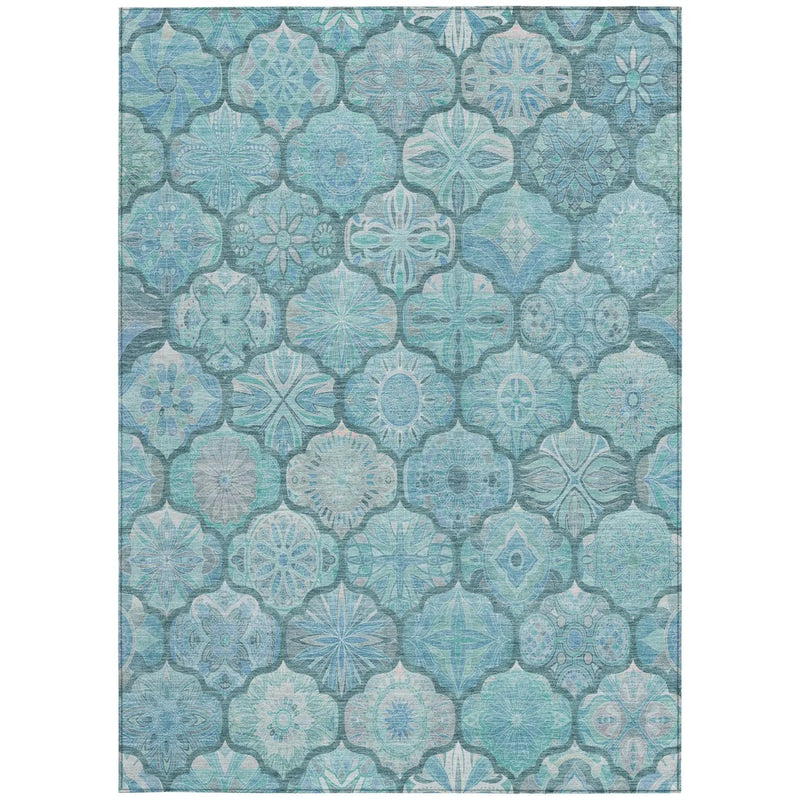 3' X 5' Teal Blue And Aqua Ogee Washable Indoor Outdoor Area Rug Homeroots Outdoor