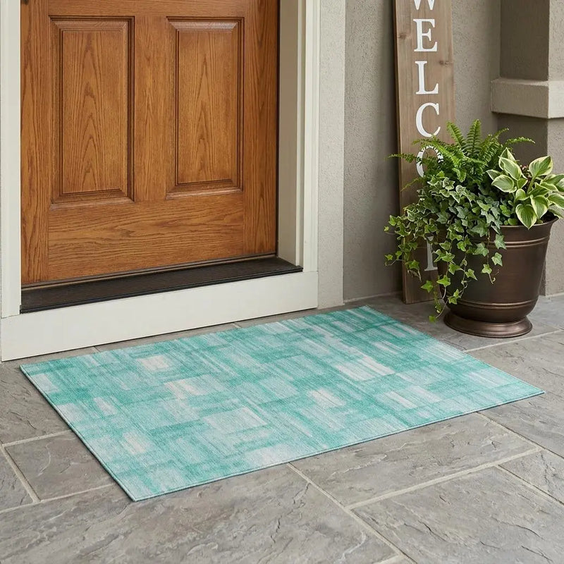 3' X 5' Teal Blue And Aqua Striped Washable Indoor Outdoor Area Rug Homeroots Outdoor