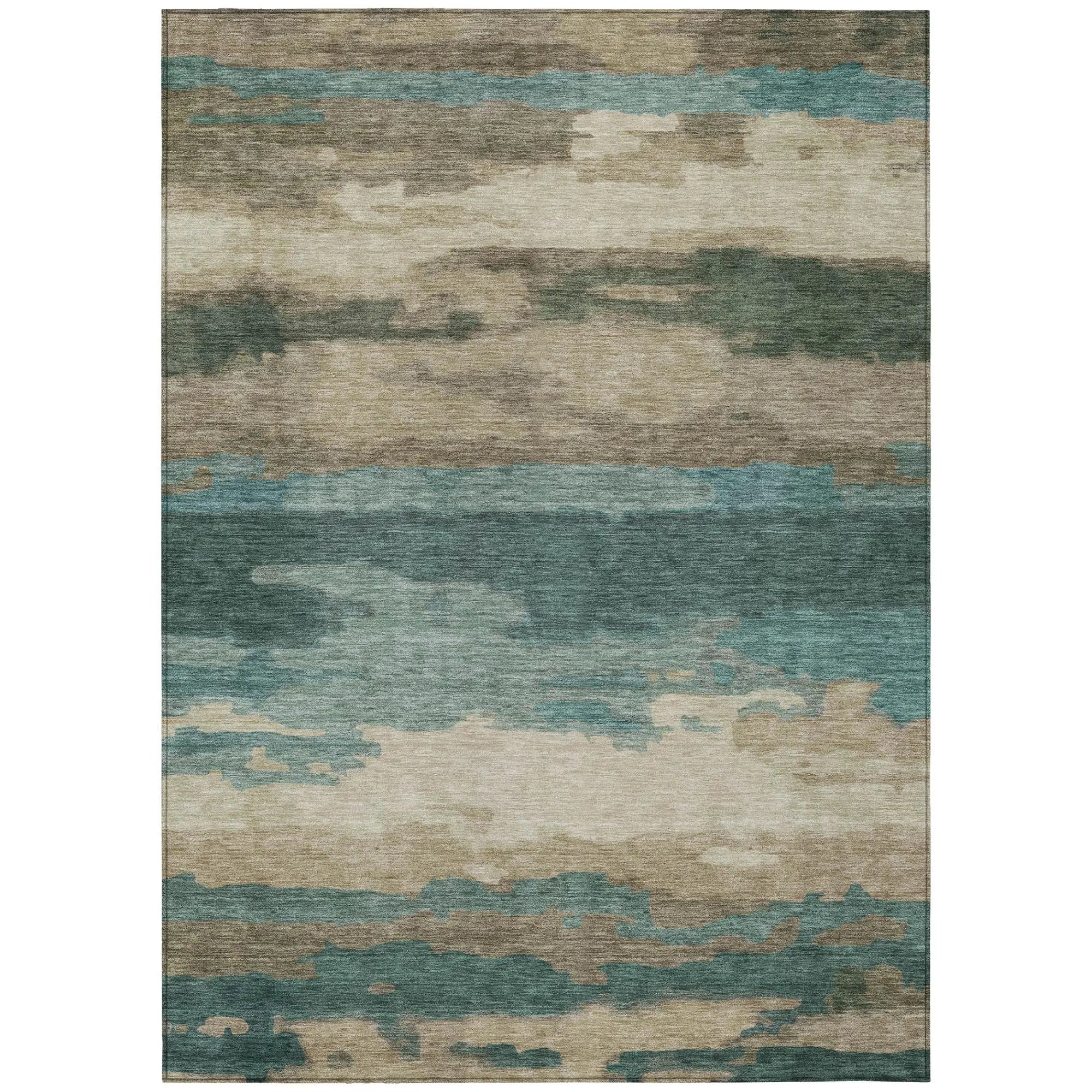 3' X 5' Teal Blue And Beige Abstract Washable Indoor Outdoor Area Rug Homeroots Outdoor