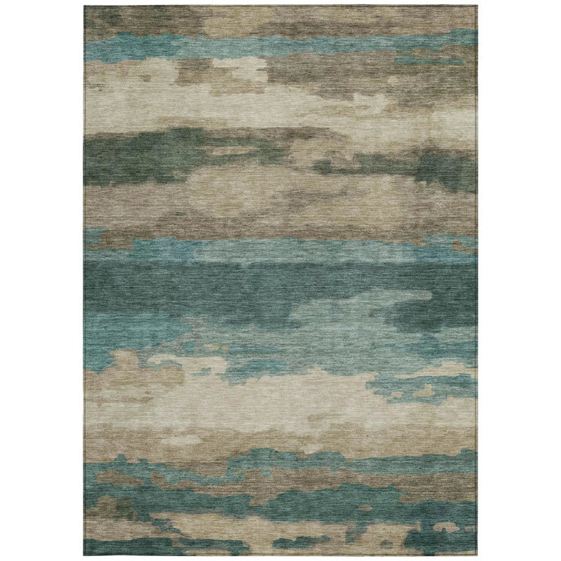 3' X 5' Teal Blue And Beige Abstract Washable Indoor Outdoor Area Rug Homeroots Outdoor