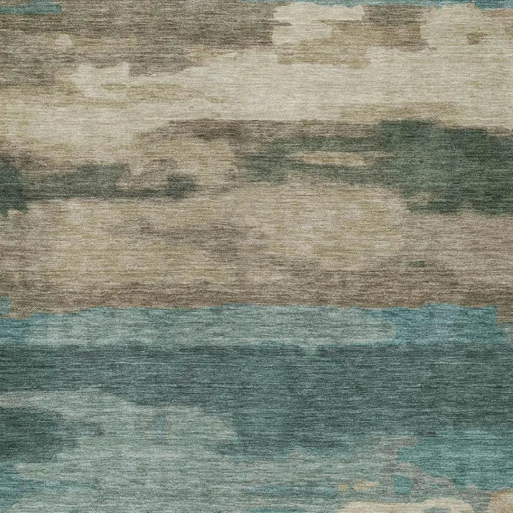3' X 5' Teal Blue And Beige Abstract Washable Indoor Outdoor Area Rug Homeroots Outdoor