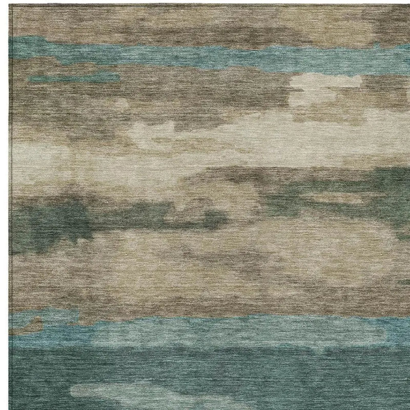 3' X 5' Teal Blue And Beige Abstract Washable Indoor Outdoor Area Rug Homeroots Outdoor