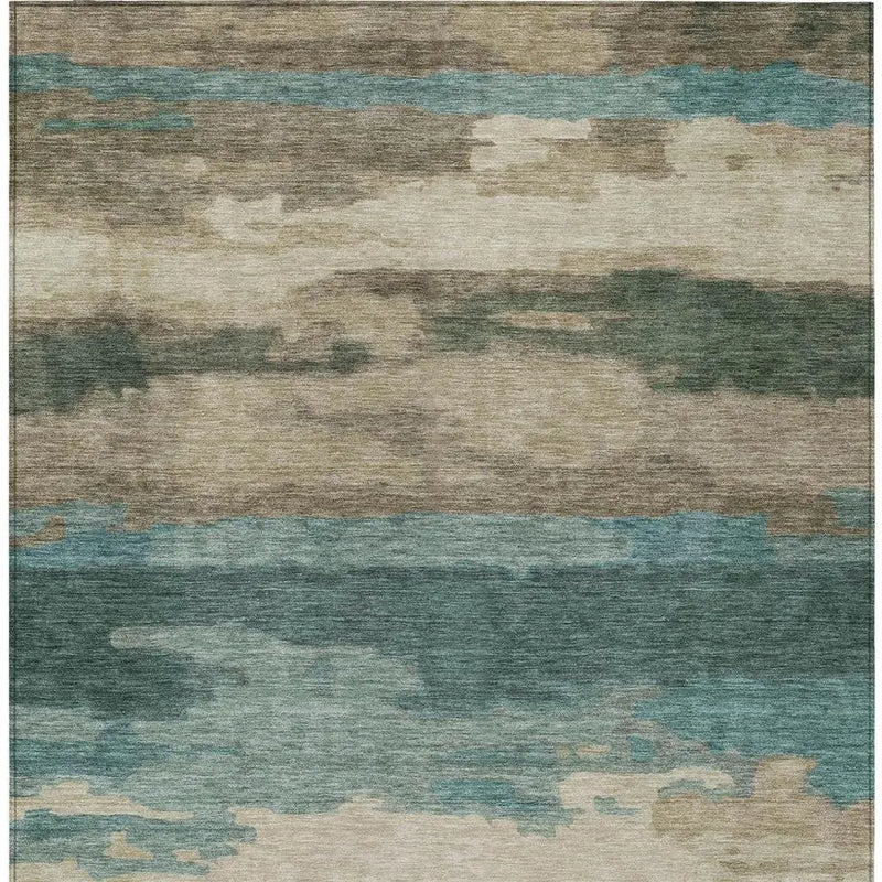 3' X 5' Teal Blue And Beige Abstract Washable Indoor Outdoor Area Rug Homeroots Outdoor