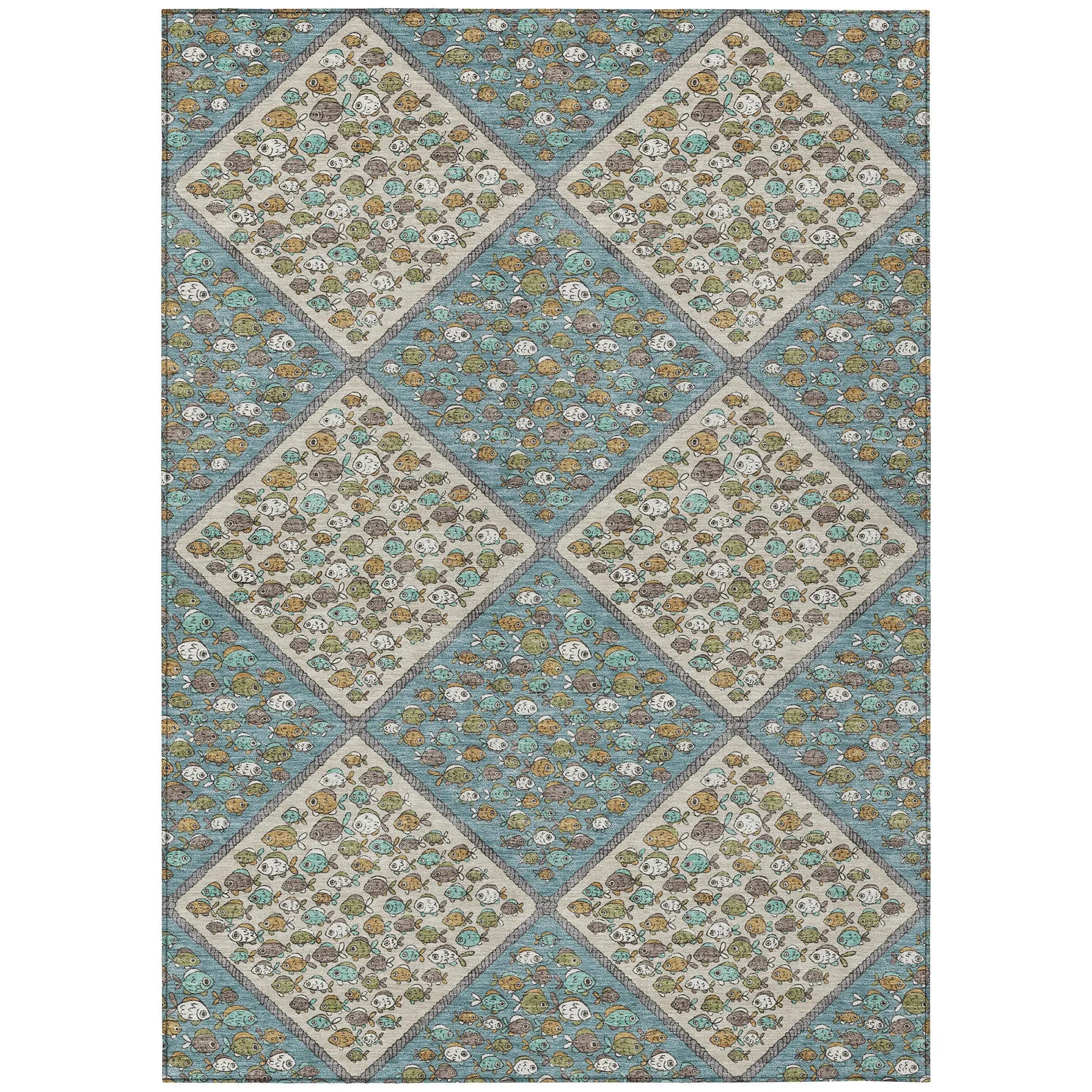 3' X 5' Teal Blue And Beige Abstract Washable Indoor Outdoor Area Rug Homeroots Outdoor
