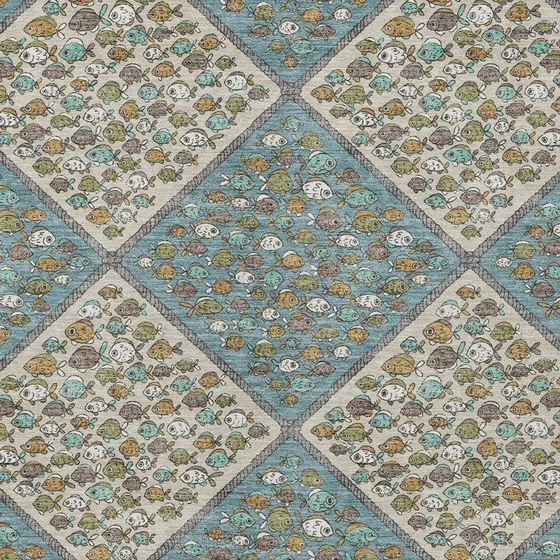 3' X 5' Teal Blue And Beige Abstract Washable Indoor Outdoor Area Rug Homeroots Outdoor