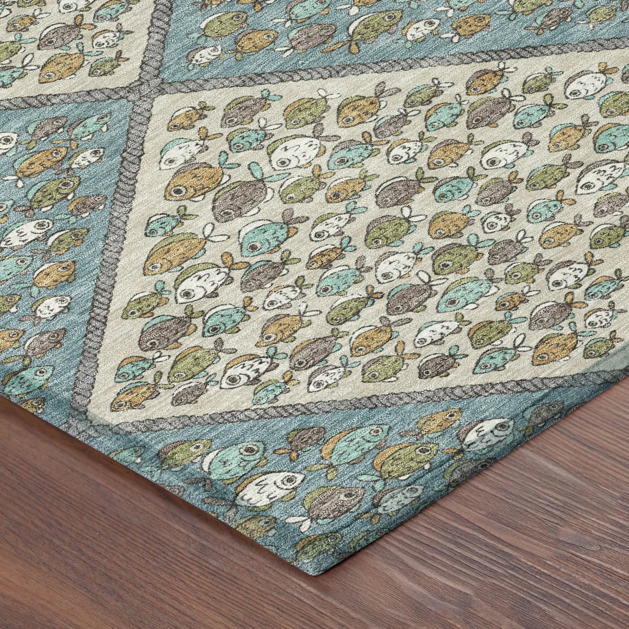 3' X 5' Teal Blue And Beige Abstract Washable Indoor Outdoor Area Rug Homeroots Outdoor