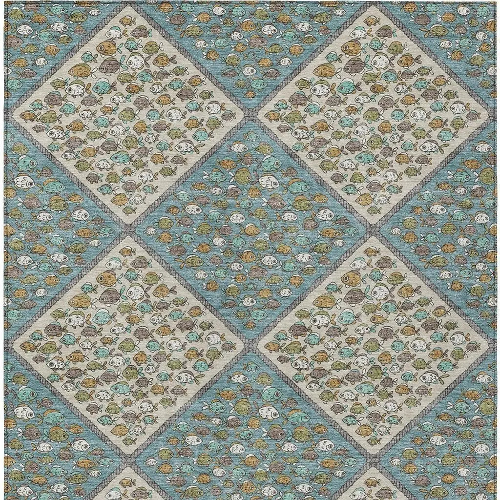 3' X 5' Teal Blue And Beige Abstract Washable Indoor Outdoor Area Rug Homeroots Outdoor