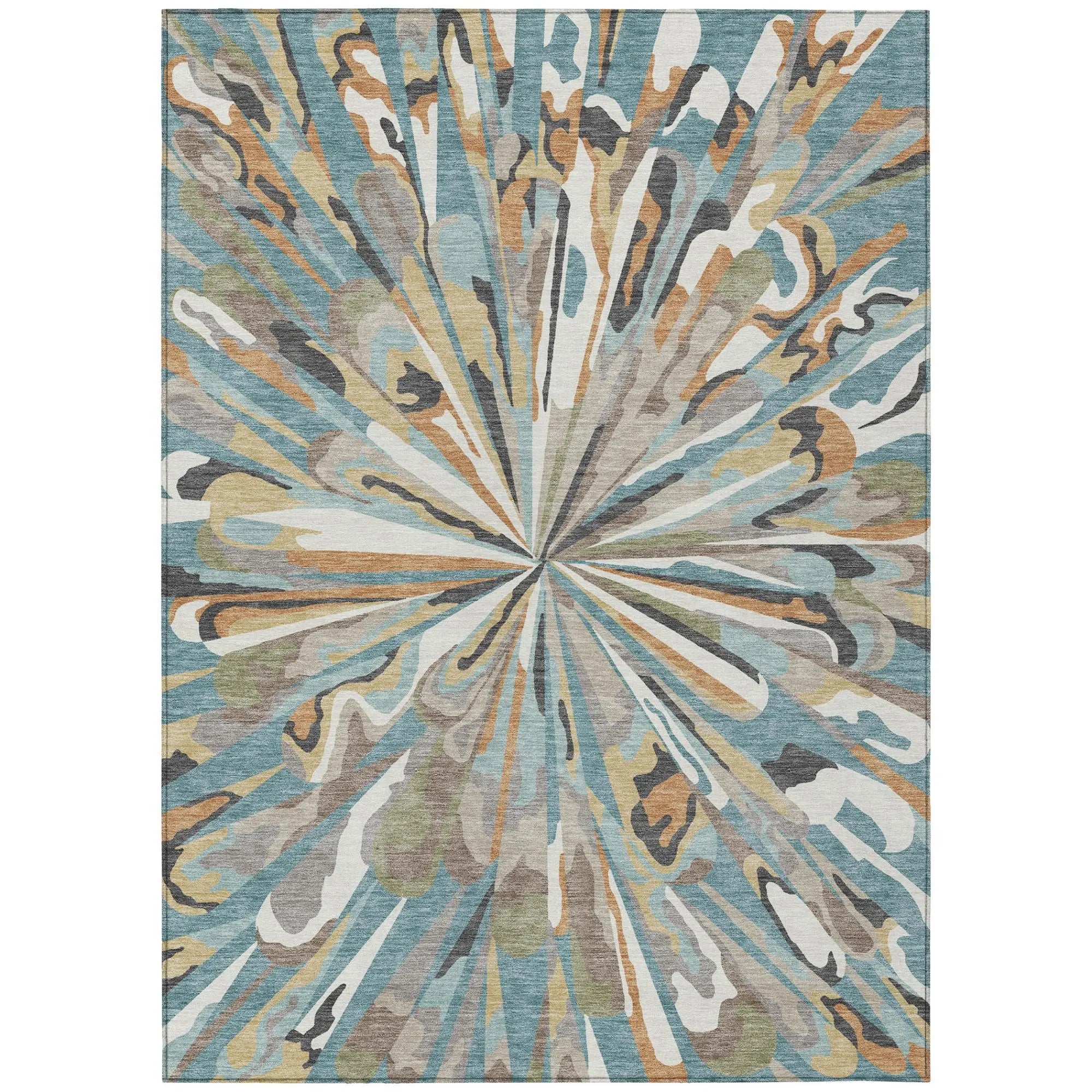3' X 5' Teal Blue And Beige Abstract Washable Indoor Outdoor Area Rug Homeroots Outdoor