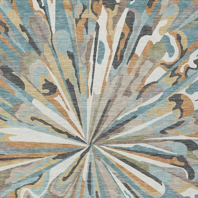 3' X 5' Teal Blue And Beige Abstract Washable Indoor Outdoor Area Rug Homeroots Outdoor