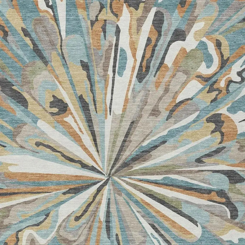 3' X 5' Teal Blue And Beige Abstract Washable Indoor Outdoor Area Rug Homeroots Outdoor