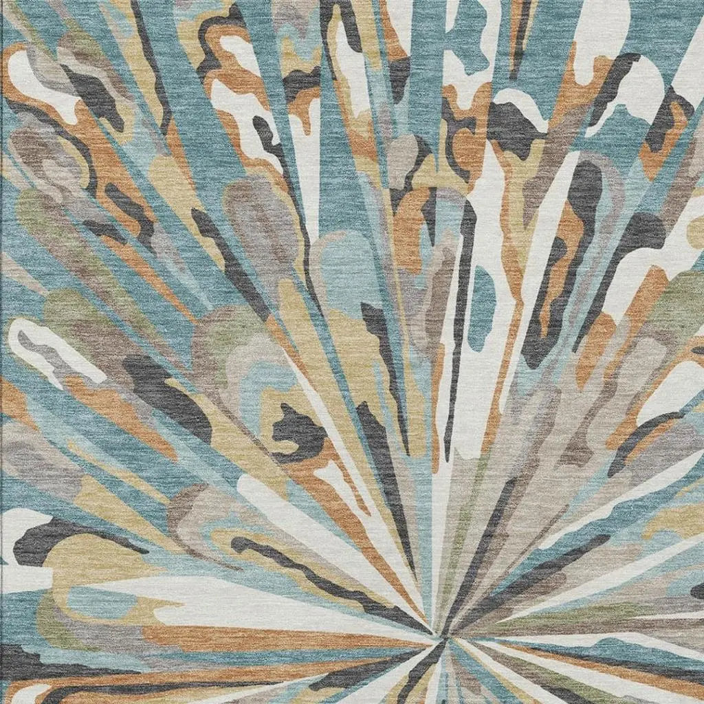 3' X 5' Teal Blue And Beige Abstract Washable Indoor Outdoor Area Rug Homeroots Outdoor