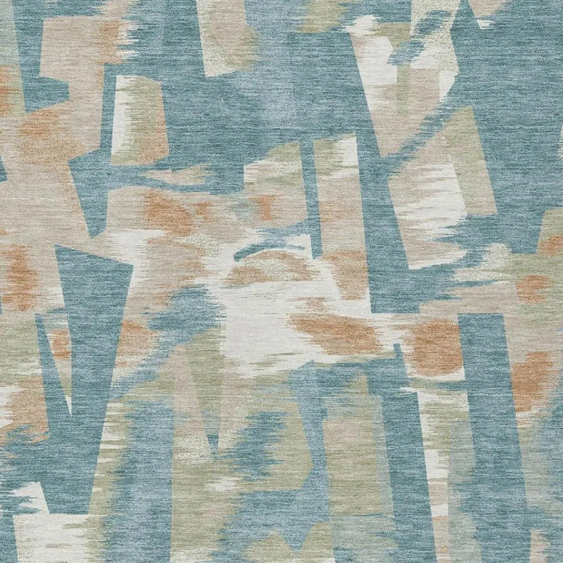 3' X 5' Teal Blue And Beige Abstract Washable Indoor Outdoor Area Rug Homeroots Outdoor