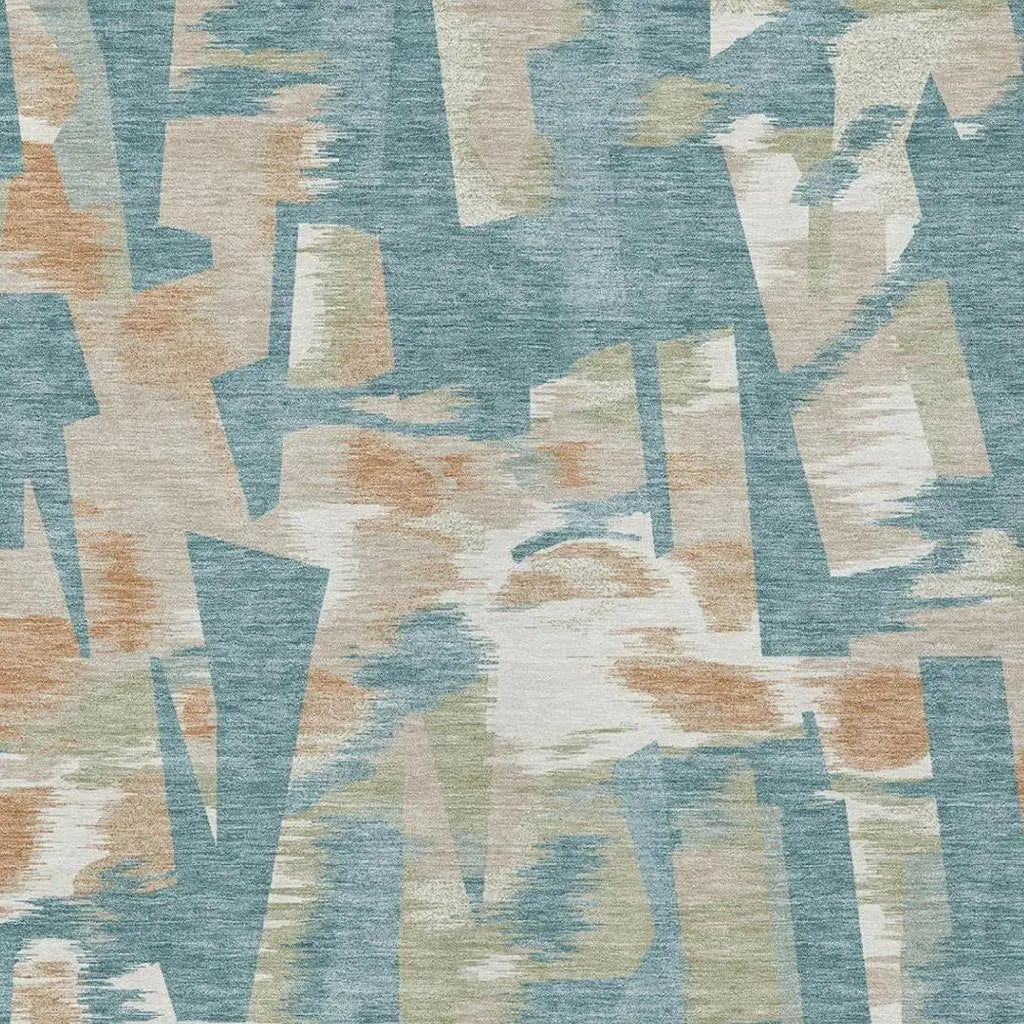 3' X 5' Teal Blue And Beige Abstract Washable Indoor Outdoor Area Rug Homeroots Outdoor