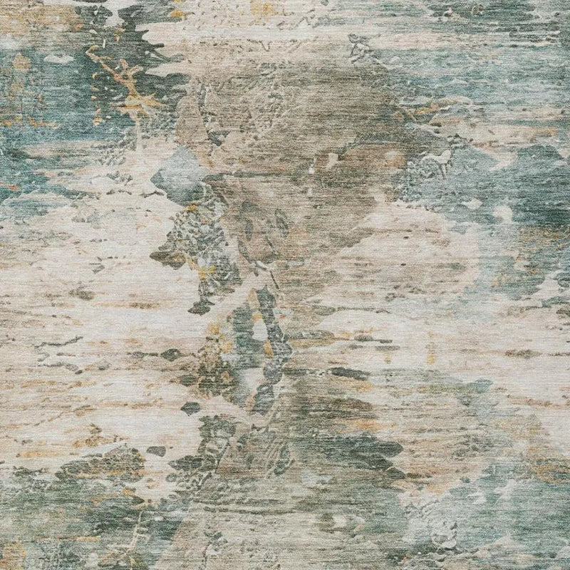 3' X 5' Teal Blue And Beige Abstract Washable Indoor Outdoor Area Rug Homeroots Outdoor