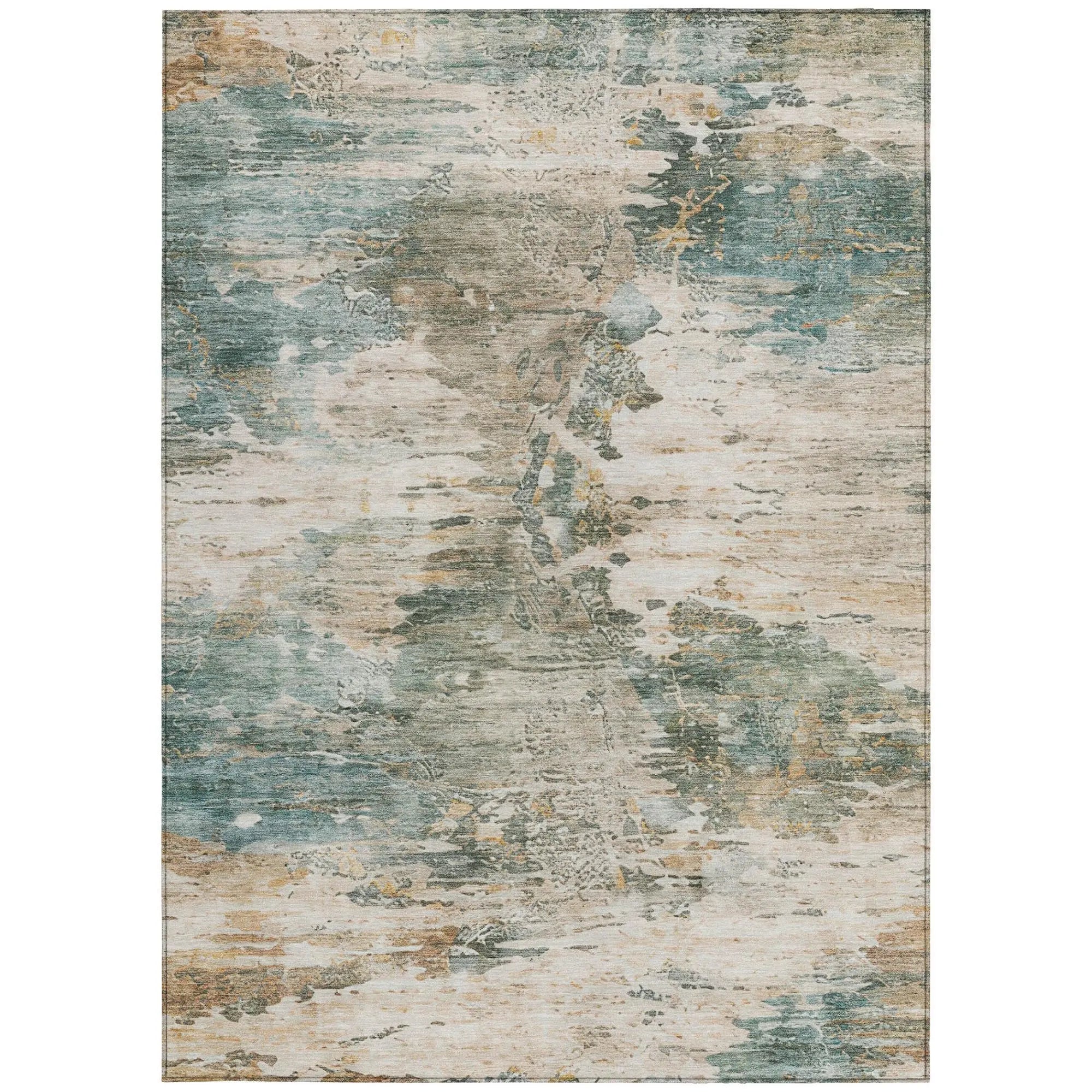 3' X 5' Teal Blue And Beige Abstract Washable Indoor Outdoor Area Rug Homeroots Outdoor