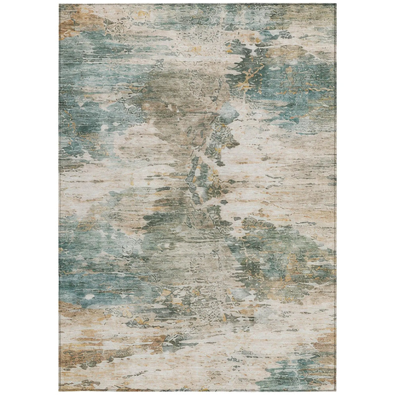 3' X 5' Teal Blue And Beige Abstract Washable Indoor Outdoor Area Rug Homeroots Outdoor