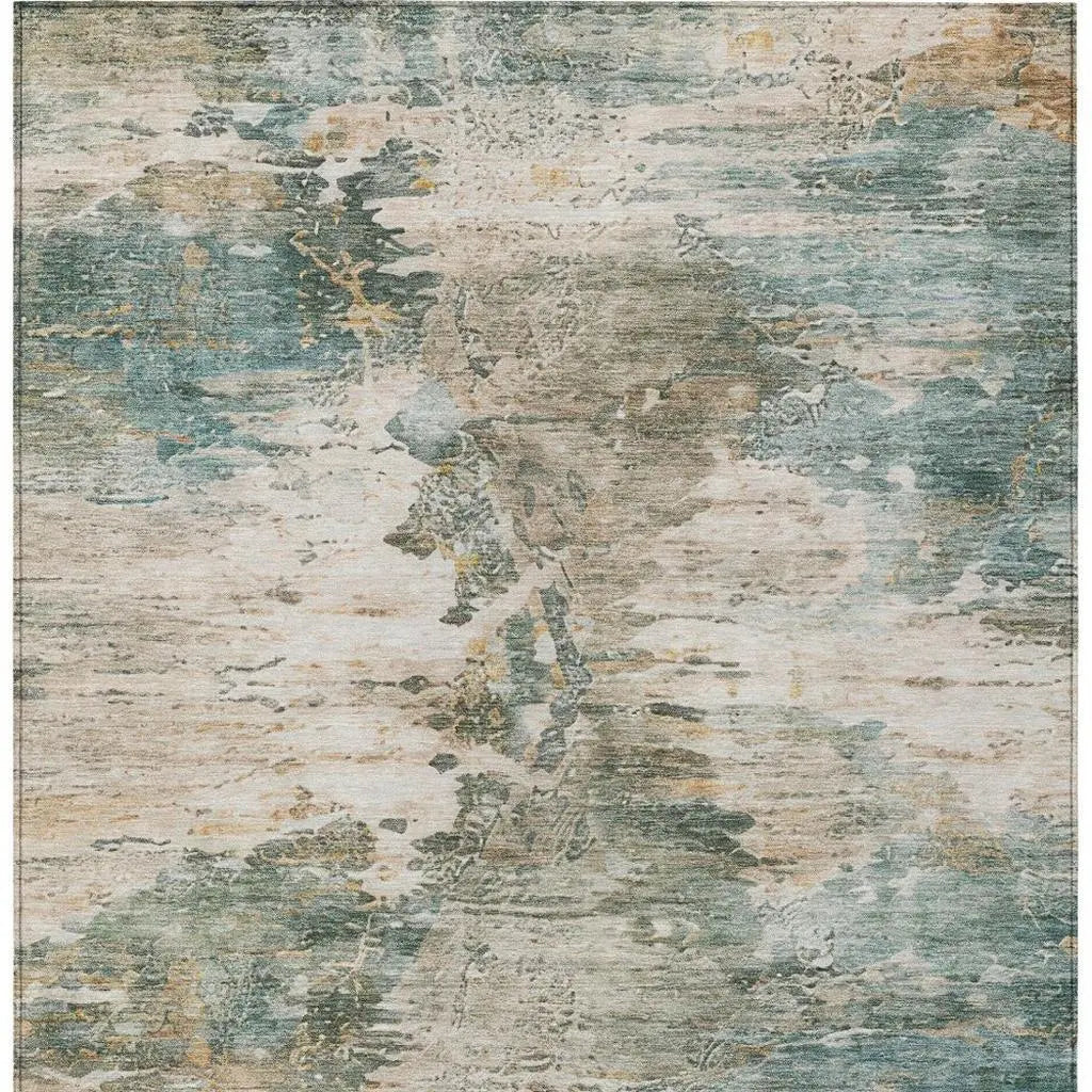 3' X 5' Teal Blue And Beige Abstract Washable Indoor Outdoor Area Rug Homeroots Outdoor