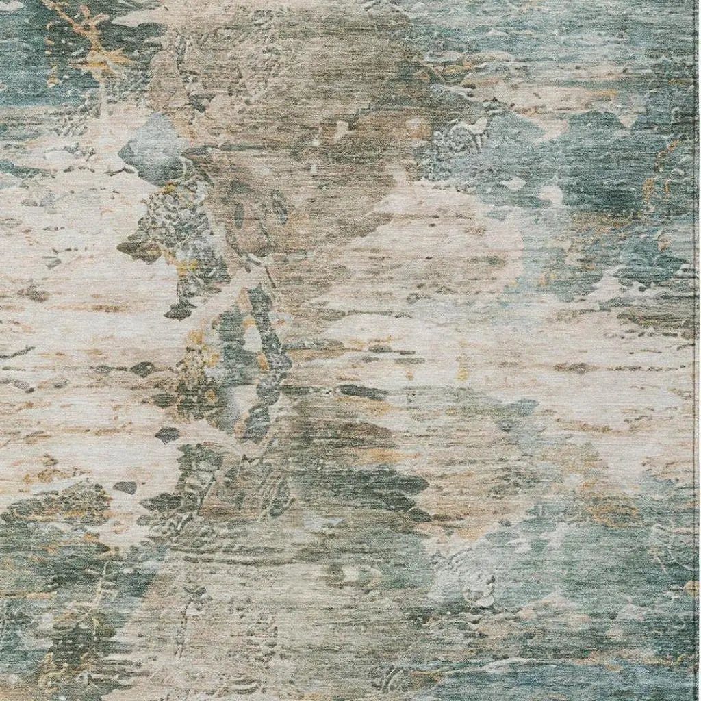 3' X 5' Teal Blue And Beige Abstract Washable Indoor Outdoor Area Rug Homeroots Outdoor