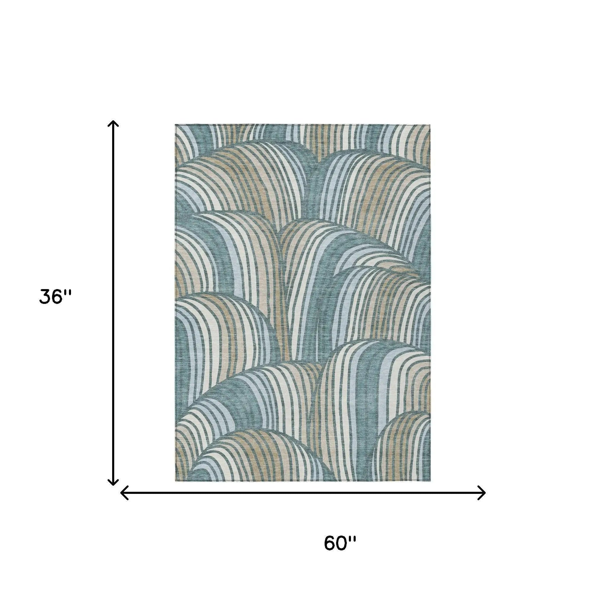 3' X 5' Teal Blue And Beige Abstract Washable Indoor Outdoor Area Rug Homeroots Outdoor