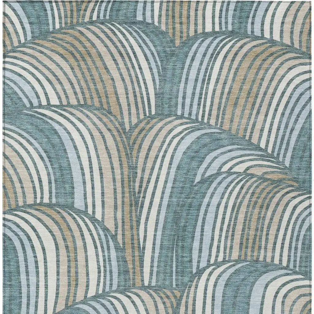 3' X 5' Teal Blue And Beige Abstract Washable Indoor Outdoor Area Rug Homeroots Outdoor