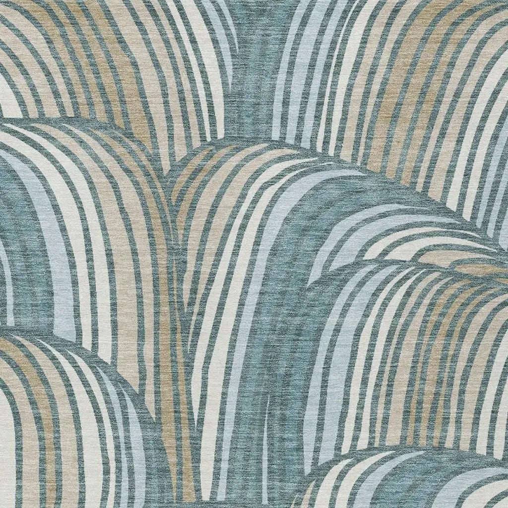 3' X 5' Teal Blue And Beige Abstract Washable Indoor Outdoor Area Rug Homeroots Outdoor