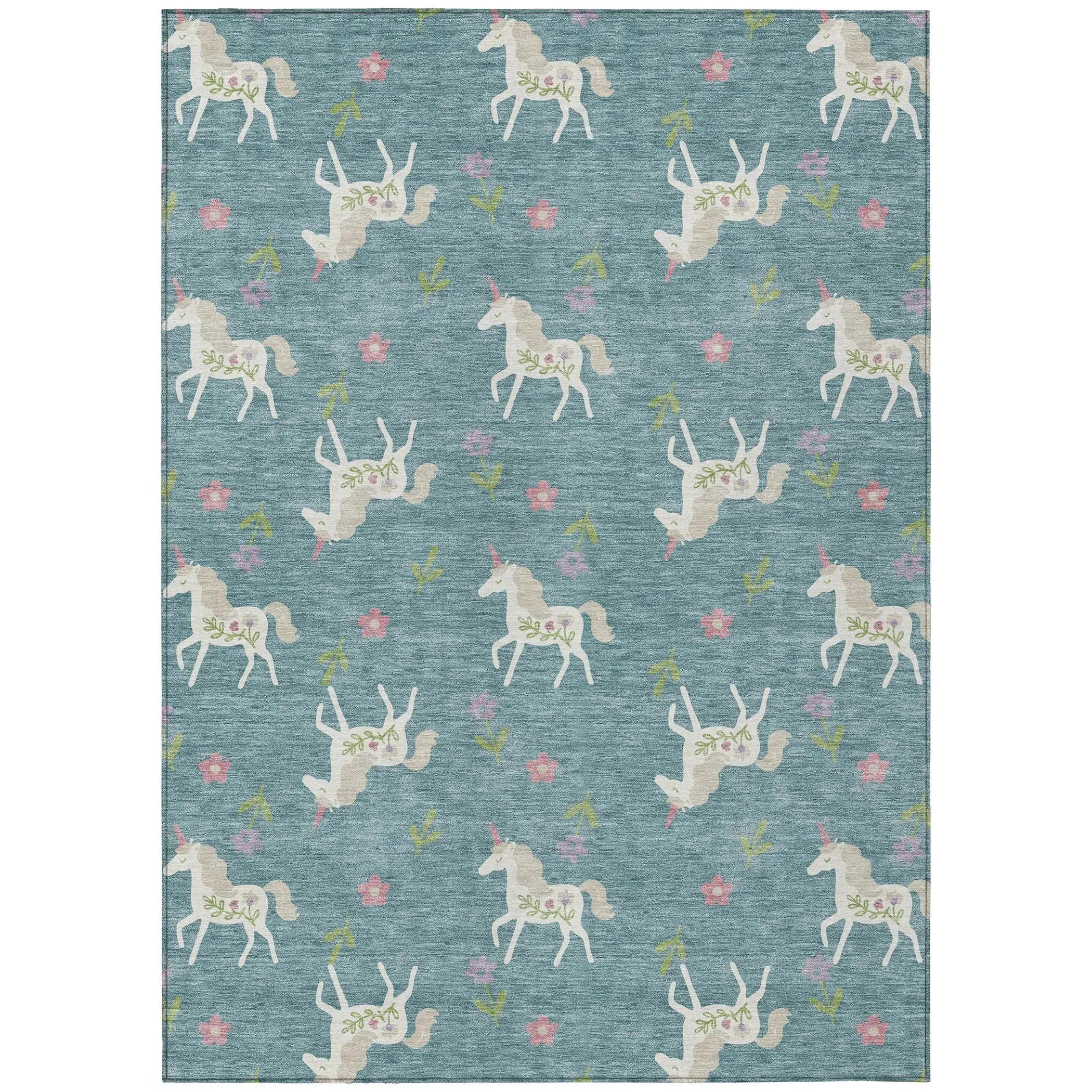 3' X 5' Teal Blue And Beige Floral Washable Indoor Outdoor Area Rug Homeroots Outdoor