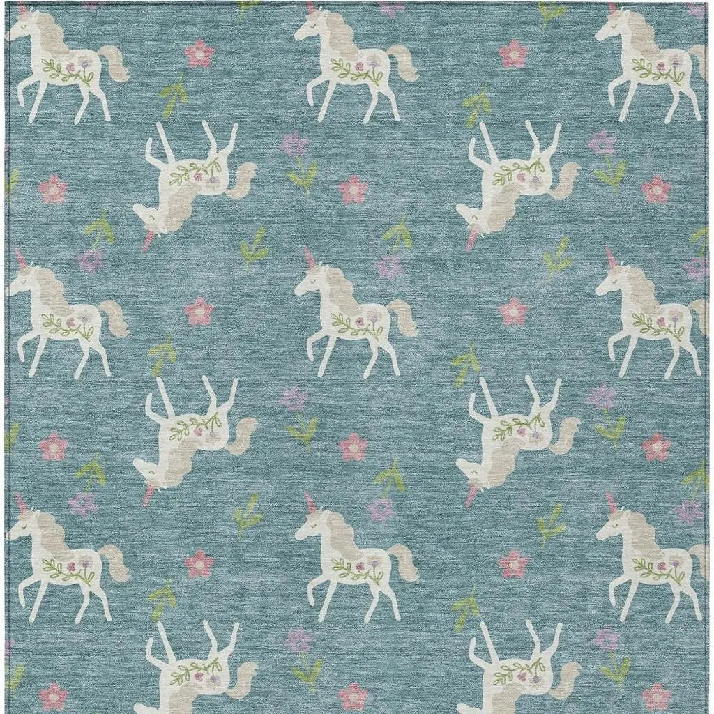 3' X 5' Teal Blue And Beige Floral Washable Indoor Outdoor Area Rug Homeroots Outdoor